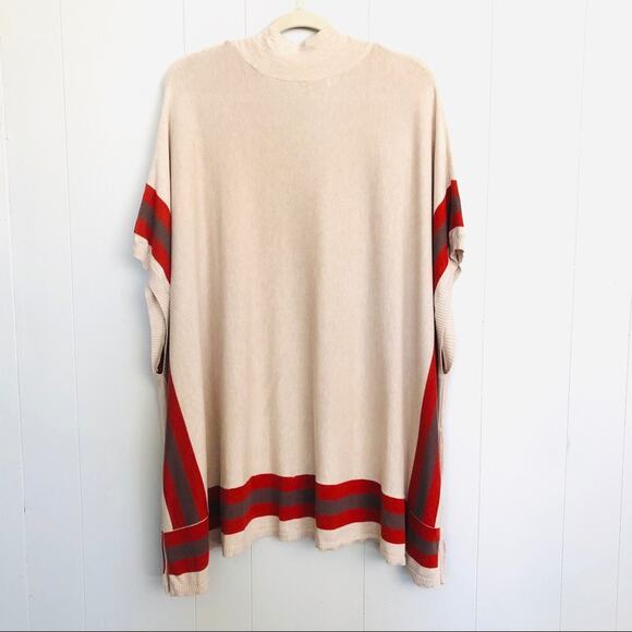 Hinge tan red stripe button oversized vest tunic boho lagenlook sweater XS - Picture 4 of 9